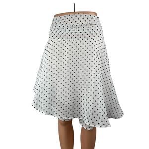 Princess Polly Womens White Polka Dot Midi Asymmetrical Flared A-Line Skirt Sz 2
